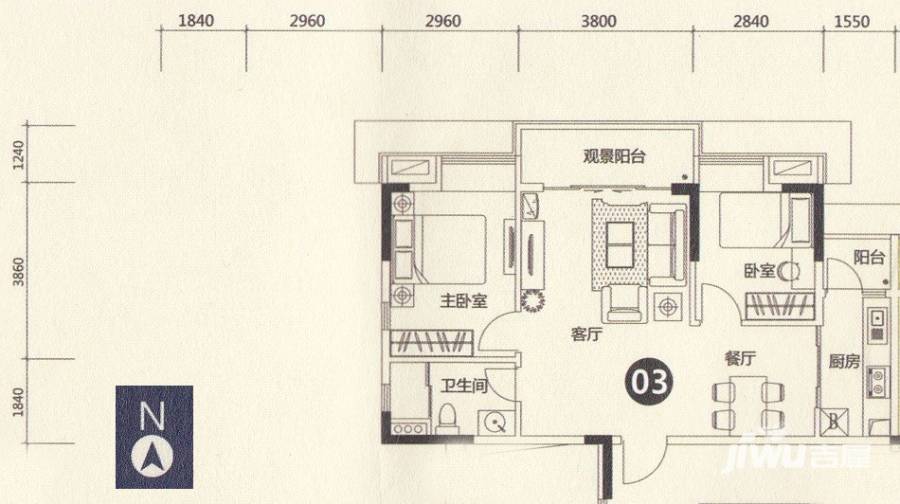 季华金品普通住宅76.7㎡户型图