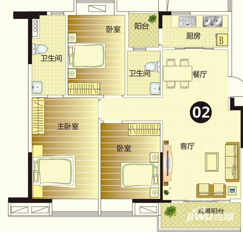 季华金品3室2厅2卫112㎡户型图