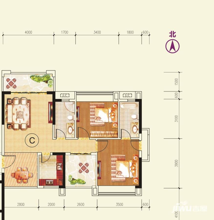 兆阳御花园普通住宅88.9㎡户型图