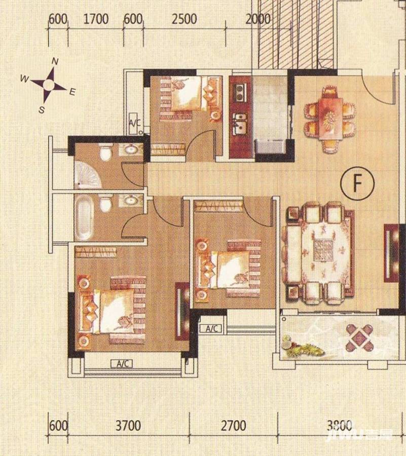 兆阳御花园普通住宅92.1㎡户型图