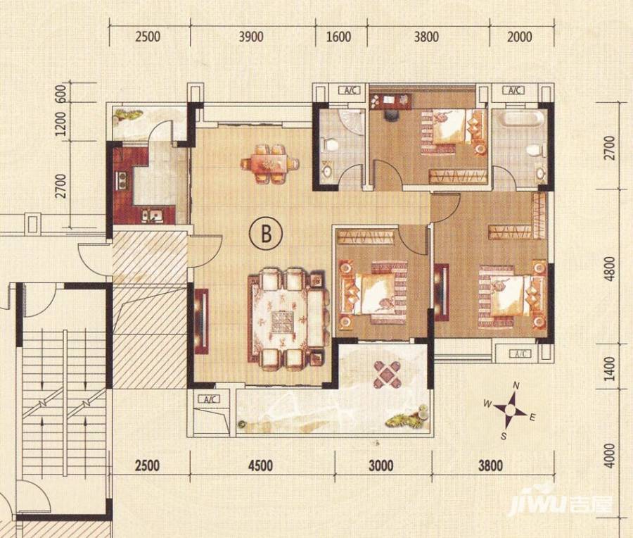 兆阳御花园3室2厅2卫128.1㎡户型图