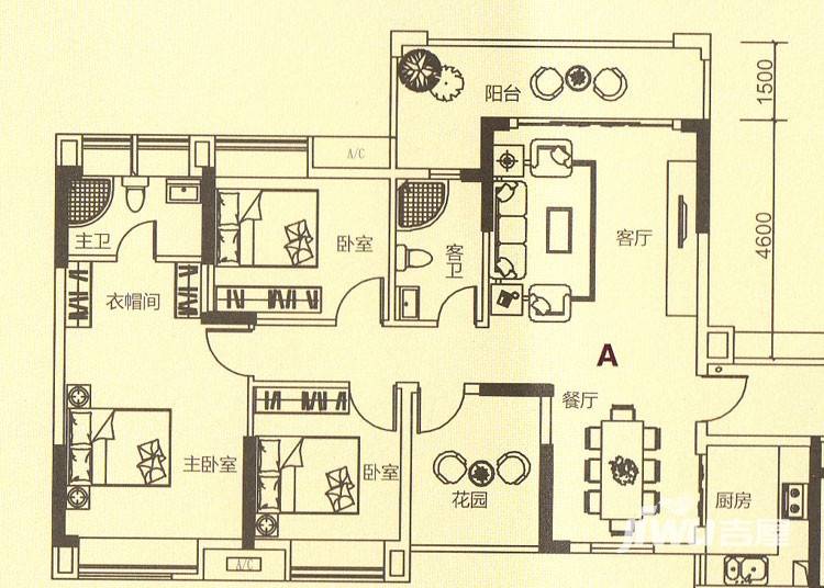 兆阳御花园4室2厅2卫132㎡户型图