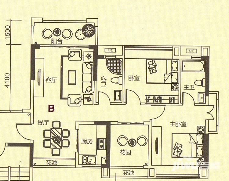 兆阳御花园普通住宅89.3㎡户型图