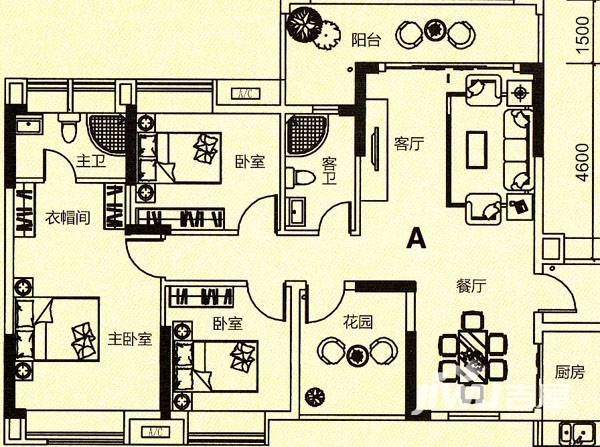 兆阳御花园4室3厅2卫131.2㎡户型图