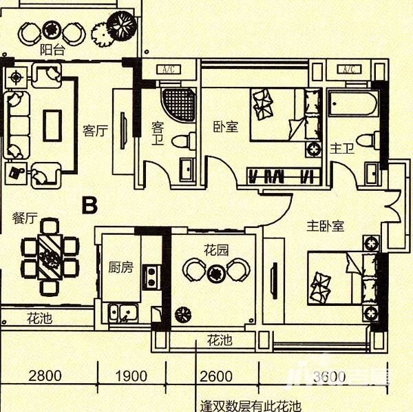 兆阳御花园普通住宅88.8㎡户型图