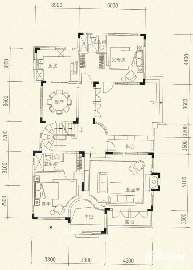 山水庄园2室2厅2卫户型图