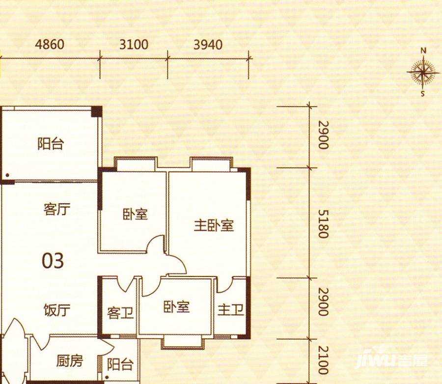 白天鹅花园·御江3室2厅2卫131.8㎡户型图