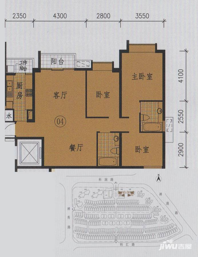 涟岸3室2厅2卫127㎡户型图