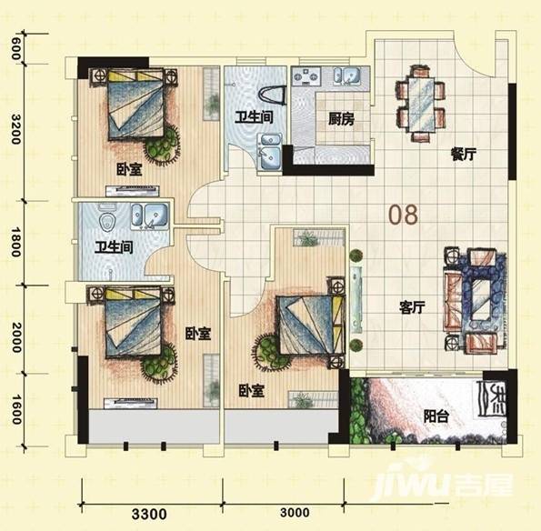 汇一城2室2厅1卫81.3㎡户型图