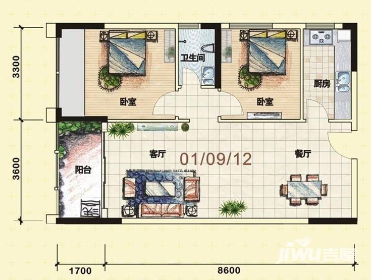 汇一城3室2厅2卫122.1㎡户型图