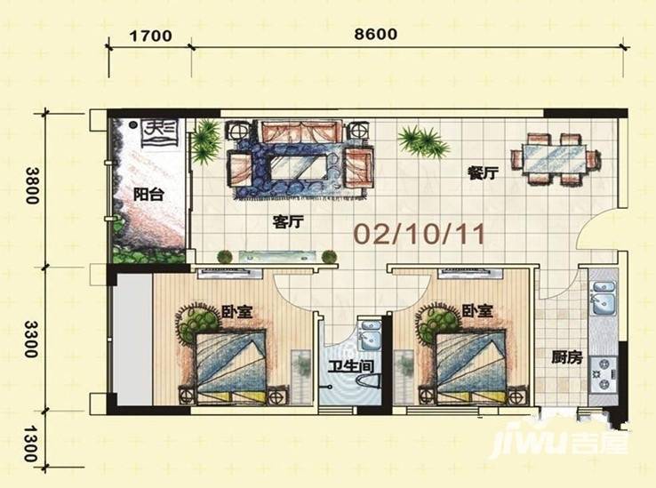 汇一城3室2厅2卫110.8㎡户型图