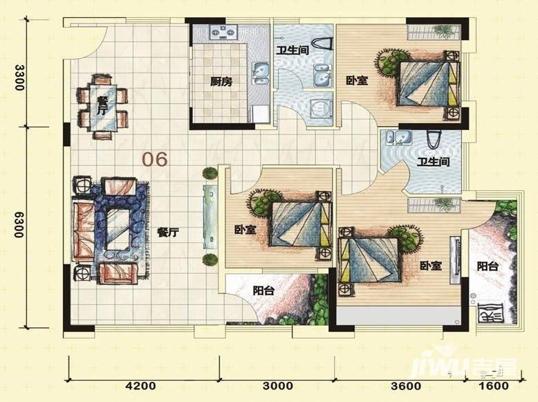 汇一城2室2厅1卫81.3㎡户型图