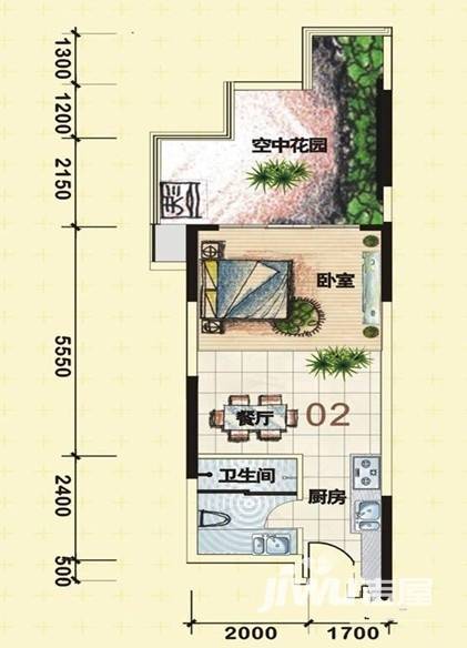 汇一城2室2厅1卫81.3㎡户型图