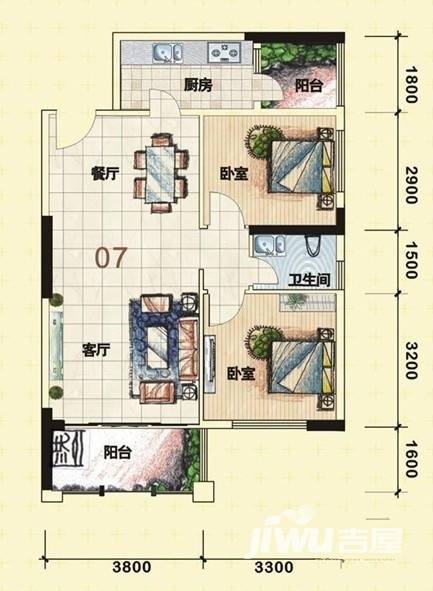 汇一城3室2厅2卫124㎡户型图