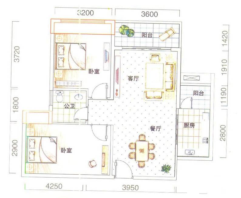 城市代号2室2厅1卫79.2㎡户型图