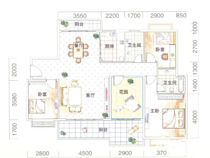 城市代号4室2厅2卫141.5㎡户型图