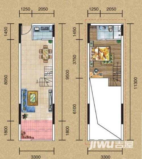 玛斯兰德中心1室2厅1卫45.4㎡户型图