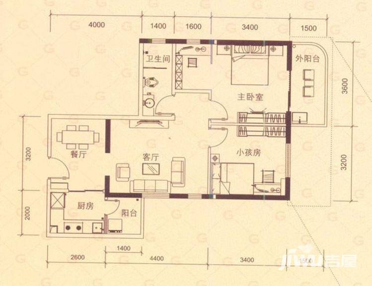 银座国际2室2厅1卫85.5㎡户型图