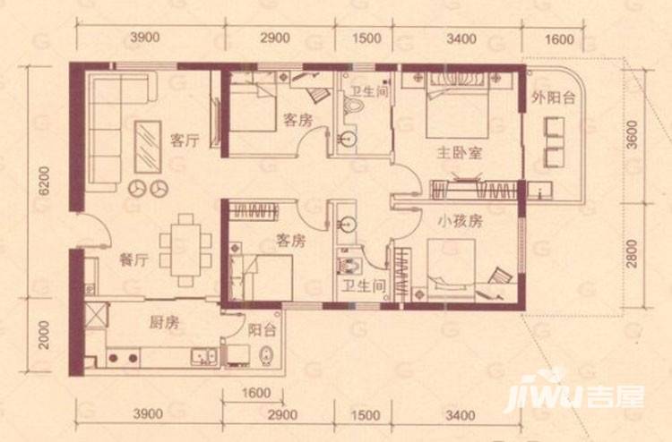 银座国际4室2厅2卫110.4㎡户型图