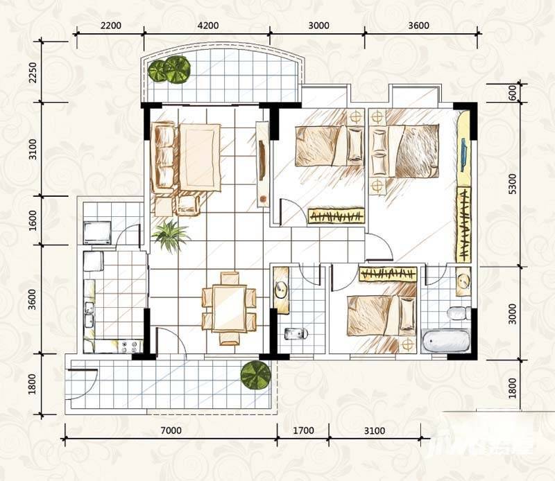 金泰瑞和园普通住宅129.1㎡户型图