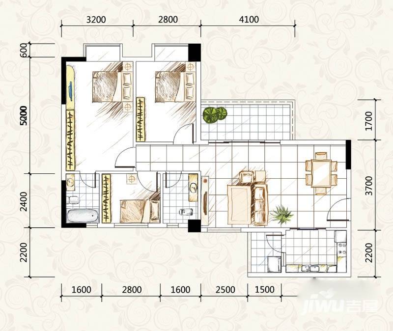 金泰瑞和园普通住宅96.2㎡户型图