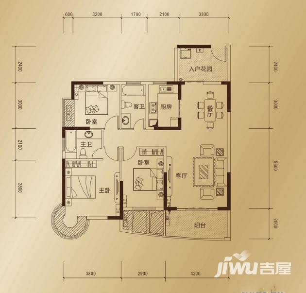 东方御景3室2厅2卫118.7㎡户型图