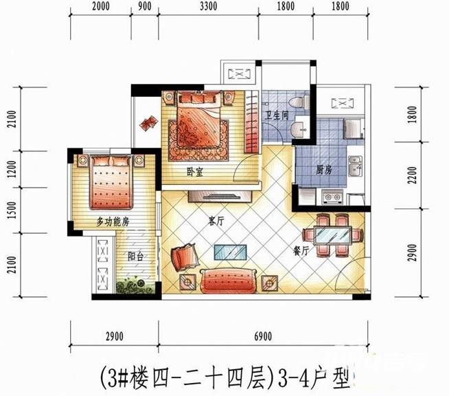 光耀童鞋2室2厅1卫61㎡户型图