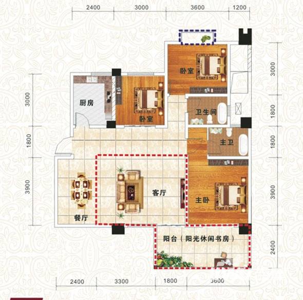 西岸第一城普通住宅110.8㎡户型图