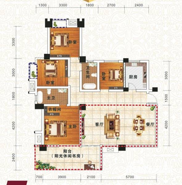 西岸第一城普通住宅126.8㎡户型图