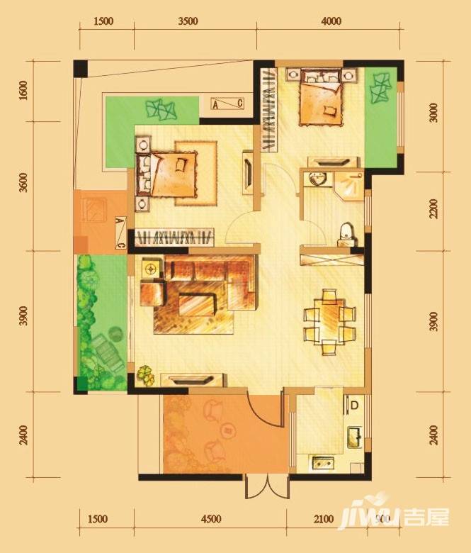 南门一号2室2厅1卫76㎡户型图