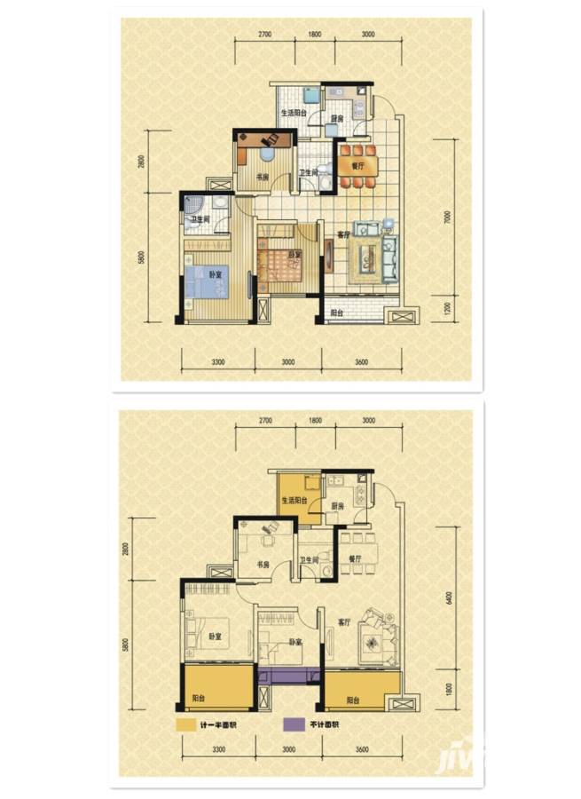 依城郡3室2厅1卫89.9㎡户型图