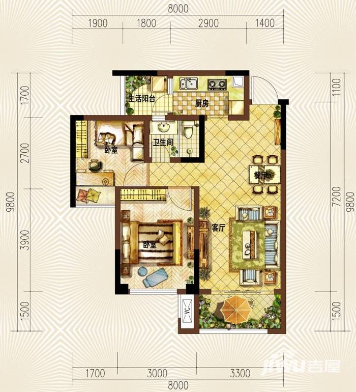 金樂府亞洲森林戶型圖 b3 兩室兩廳一衛 68.40㎡