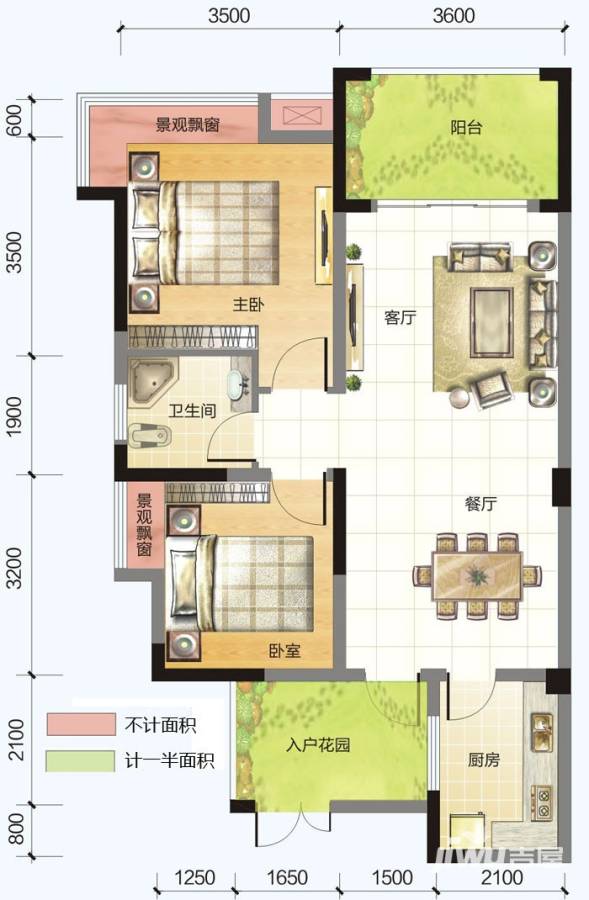 春风紫金港2室2厅1卫83㎡户型图