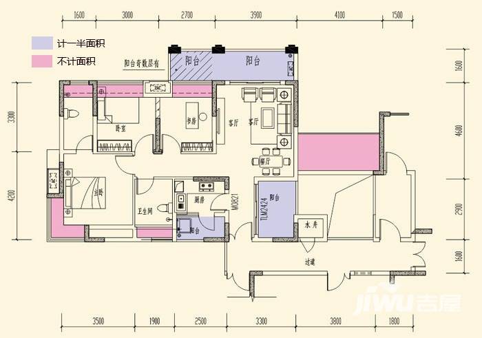 龙城国际3室2厅2卫110.5㎡户型图