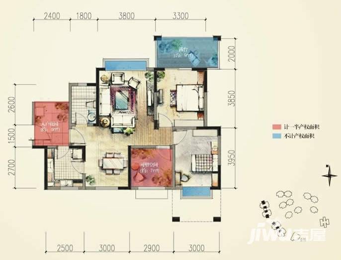 蓝光香江国际普通住宅86㎡户型图