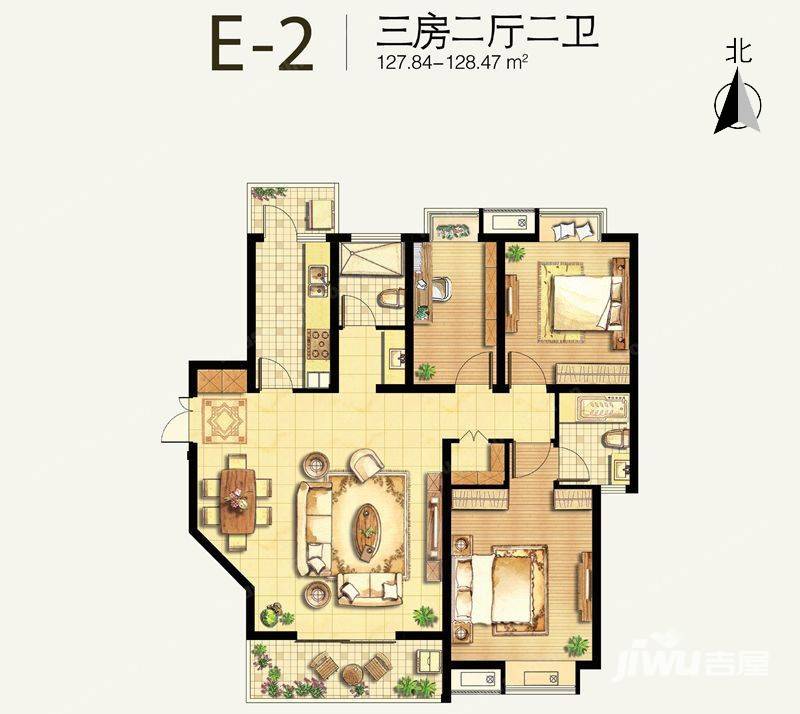 鼎耀花园3室2厅2卫127.8㎡户型图