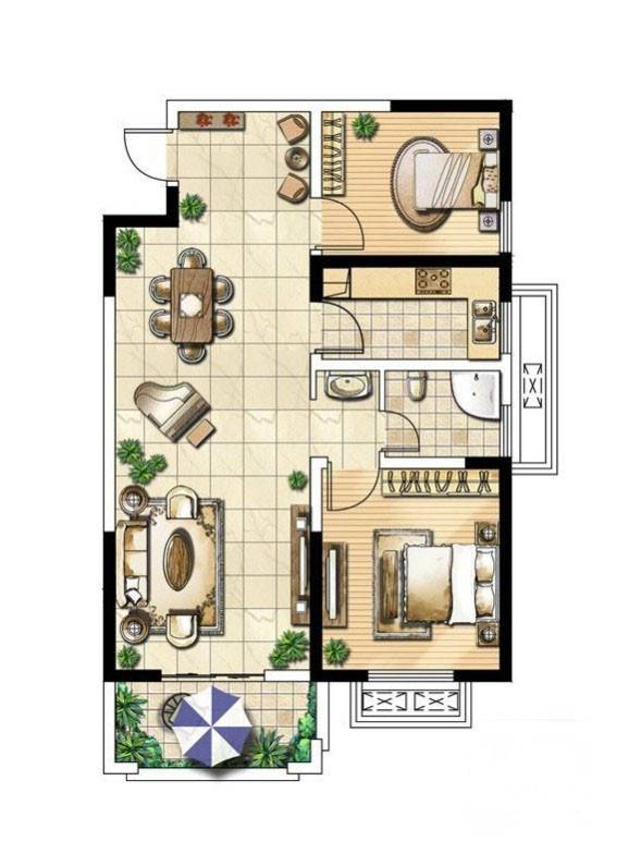 常发香城湾户型图 常发香城湾e3户型图2室2厅1卫1厨 90.12 90.12㎡