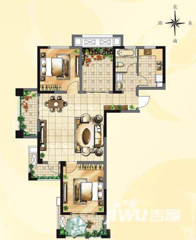 香城湾2室2厅1卫104.4㎡户型图