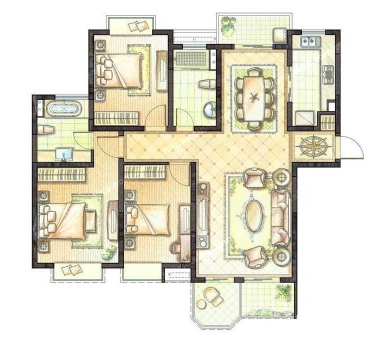 珠江御景花园3室2厅0卫141㎡户型图