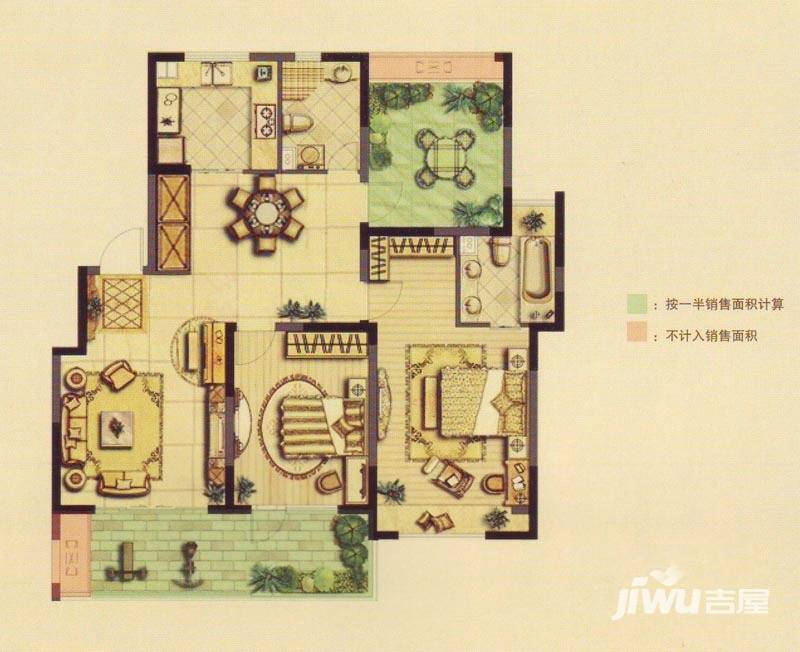 凯迪城2室2厅2卫125㎡户型图