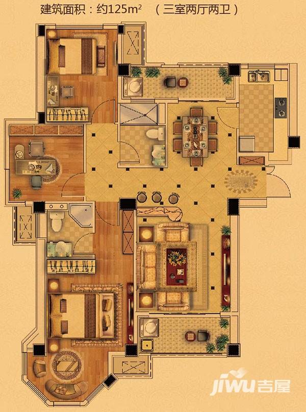 中南世纪城3室2厅2卫125㎡户型图