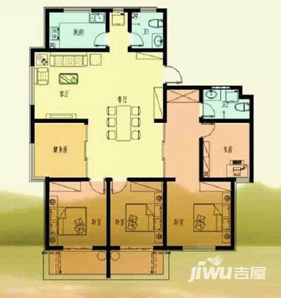 佳华财富广场3室2厅1卫135㎡户型图