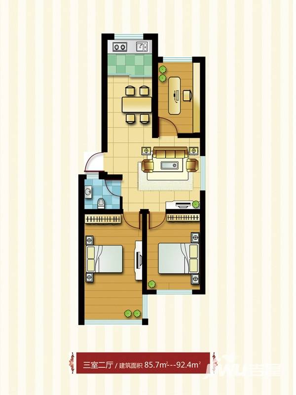 泰浩华居普通住宅85.7㎡户型图