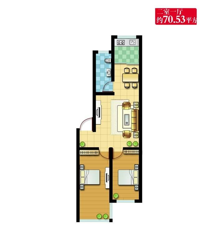 泰浩华居普通住宅70.5㎡户型图