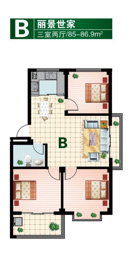 威建河畔花园普通住宅85㎡户型图