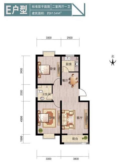 西海湾花园普通住宅81.5㎡户型图