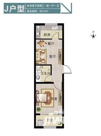 西海湾花园普通住宅50㎡户型图