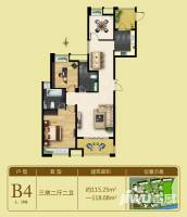 松江宁越花园3室2厅2卫115.3㎡户型图