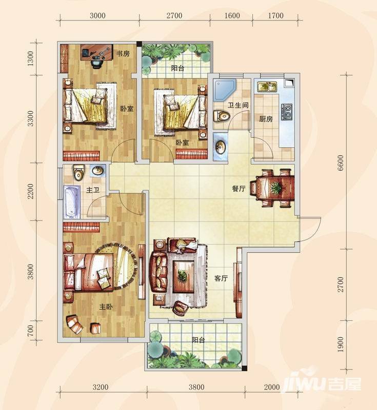 福盛家园3室2厅2卫118㎡户型图