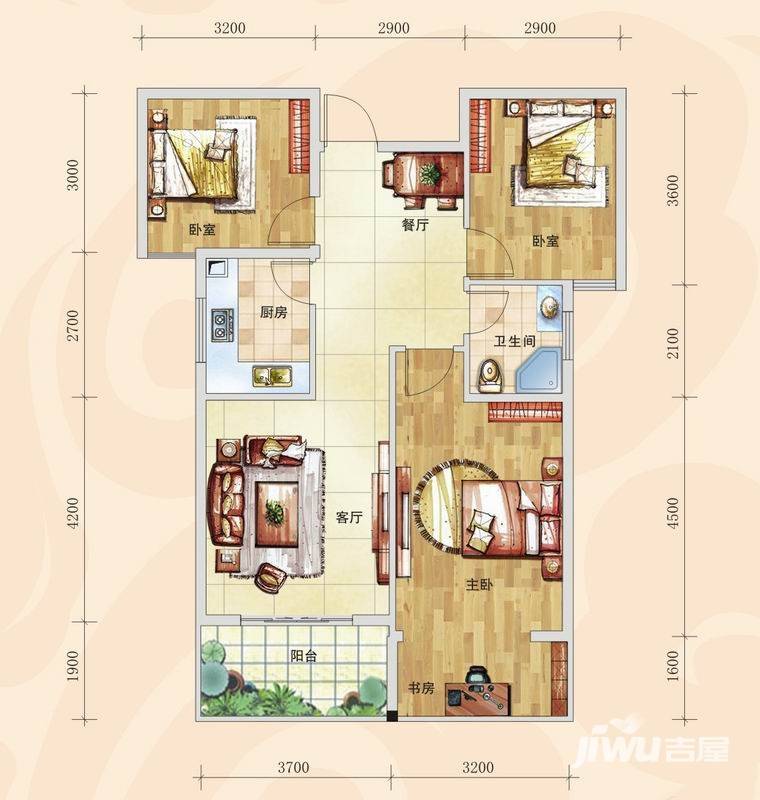 福盛家园3室2厅1卫98㎡户型图